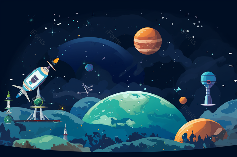 宇宙科学太空科技矢量扁平星空星球,插画/手绘图,插画/手绘图库,插画/手绘图下载,插画/手绘